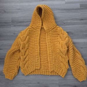 Chicwish Handmade Chunky Knit Yellow Open Cardigan Hooded ‎ Size M